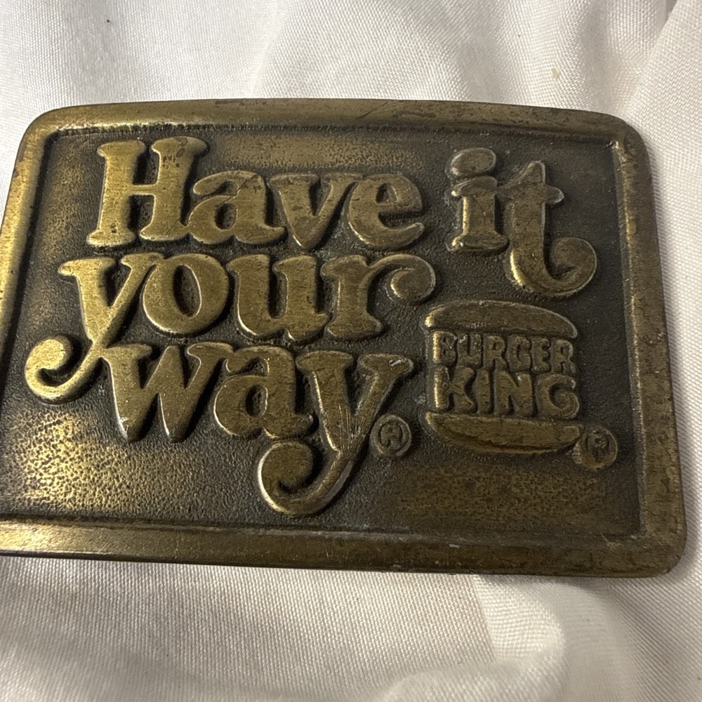 Vintage Have It Your Way Burger King Brass Metal Belt Buckle Fashion Accessory